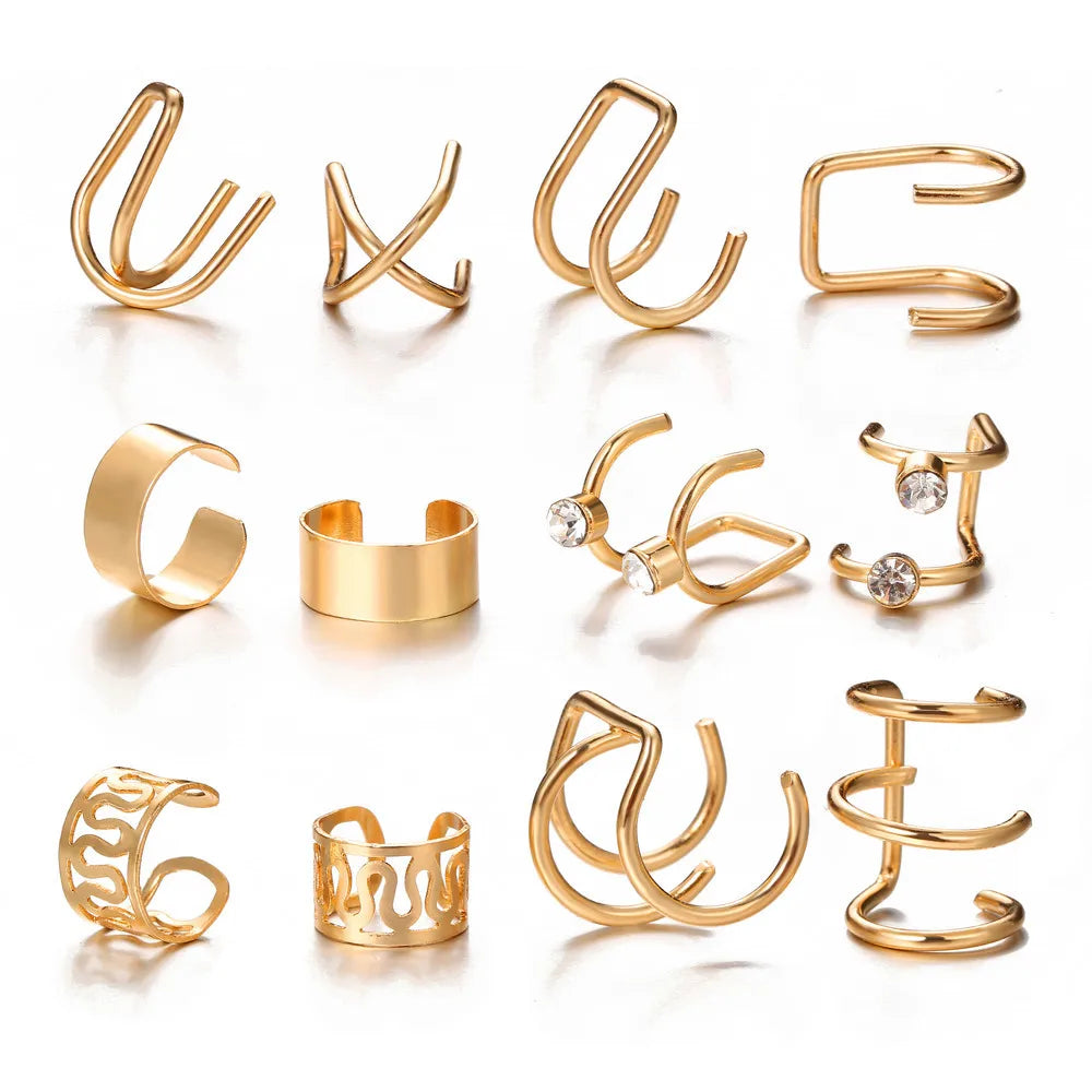 Gold Silver Color Leaves Clip Earring for Women Men Creative Simple C Ear Cuff Non-Piercing Ear Ear Clip Set Trendy Jewelry Gift