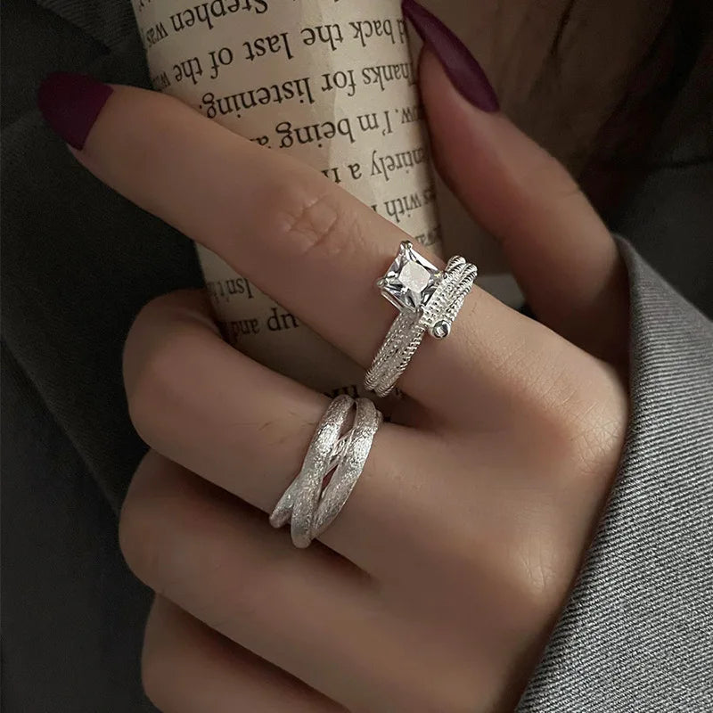 VENTFILLE 925 Sterling Silver Rings New Fashion Party Jewelry Vintage Charm Double Layer Geometric Nail Design Accessories Gifts
