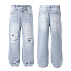 2025 Women's Light Blue Ripped Wide-Leg Jeans – Loose Fit, Comfortable & Slimming, All-Match Casual Outfit