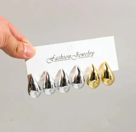 3 Pair/Set Chunky Gold Plated Waterdrop Hoop Earrings for Women Smooth Multicolour Acrylic Tear Drop Earring Lightweight Jewelry