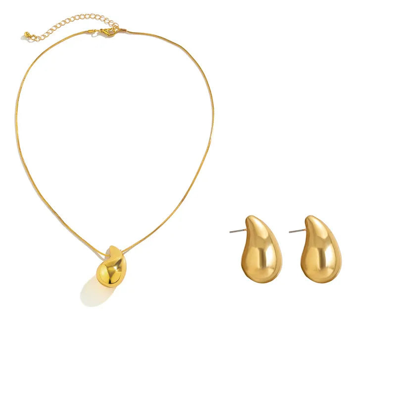 2Pcs Exquisite Snake Chain Beans Pea Pendant Choker Necklace Stud Earrings for Women Vintage Glossy Tear Aesthetic Jewelry Set