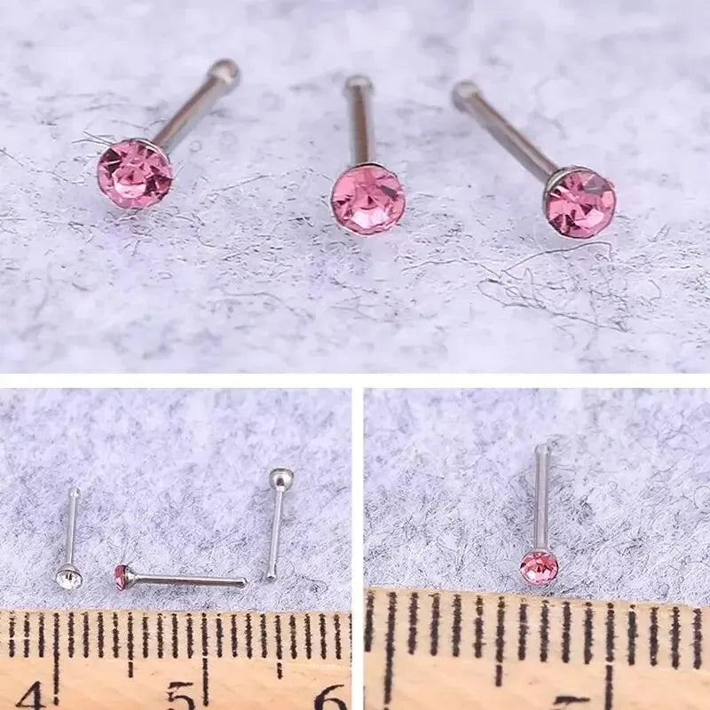 40/60 Pcs/Set Crystal Stainless Steel Nose Piercing Pack Straight Nose Ring Kit L Nose Stud Piercing Titanium Helix Body Jewelry