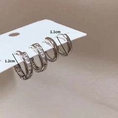4Pcs/set  Crystal Small Hoop Earrings For Women Silver Color New Y2K Cool Daily Wear Jewelry Girl's Gift