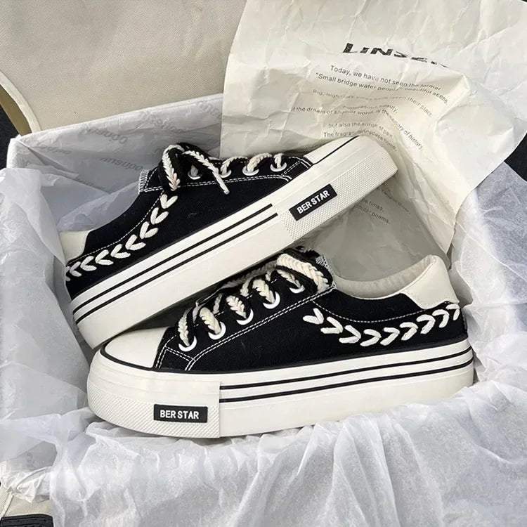 Women's Platform Canvas Shoes – Height Increasing Sneakers, Chunky Outdoor Trainers for Girls & Ladies