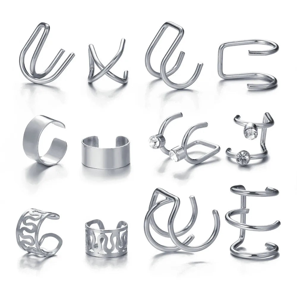 Gold Silver Color Leaves Clip Earring for Women Men Creative Simple C Ear Cuff Non-Piercing Ear Ear Clip Set Trendy Jewelry Gift