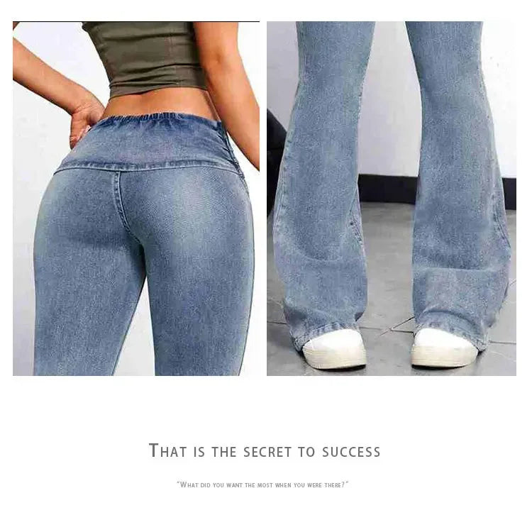 Sexy Peach Hip Jeans Women's Tight Elastic Trousers Slimming Booty Lifting High-Waisted Micro Bell Bottom Pants