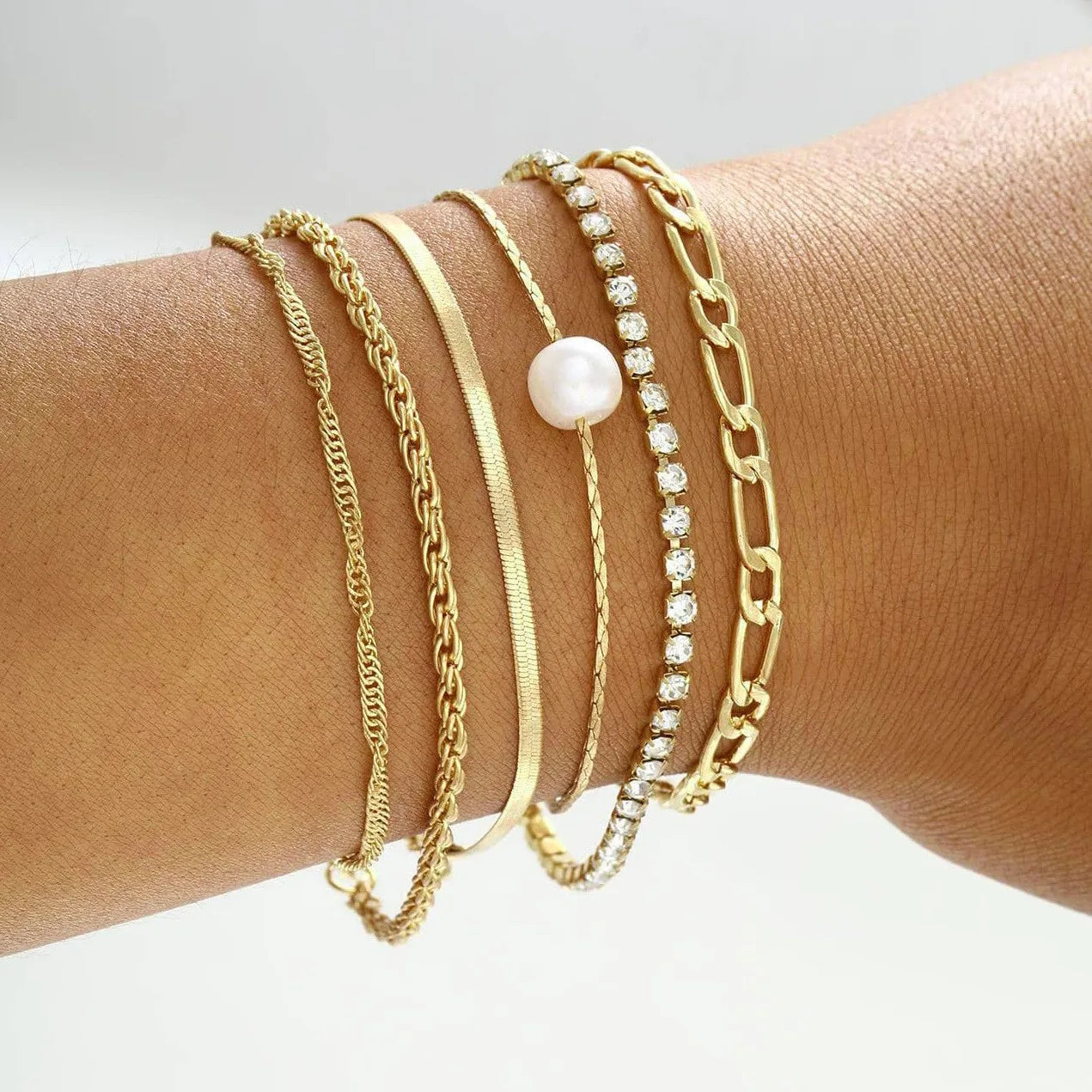 New 6 Pcs Gold Color Bracelet Set Boho Retro Thick Twist Cuban Chain Bracelet for Women 2023 Trendy Quality Jewelry Gifts