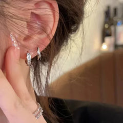 4Pcs/set  Crystal Small Hoop Earrings For Women Silver Color New Y2K Cool Daily Wear Jewelry Girl's Gift