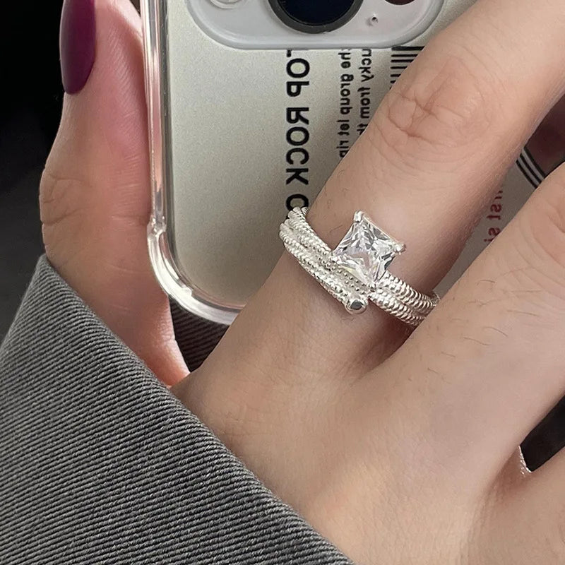 VENTFILLE 925 Sterling Silver Rings New Fashion Party Jewelry Vintage Charm Double Layer Geometric Nail Design Accessories Gifts