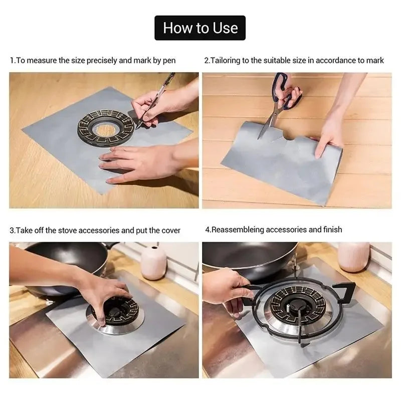 4 Piece Anti Fouling Anti Oil Cleaning Pad Gas Stove Protective Pad for Kitchen Household Supplies Gas Stove Protector Pad