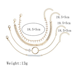 Bohemia Gold Color Leaves Bracelet Set For Women White Beads Round Charm Wrap Bangle Boho Girls Jewelry Gift