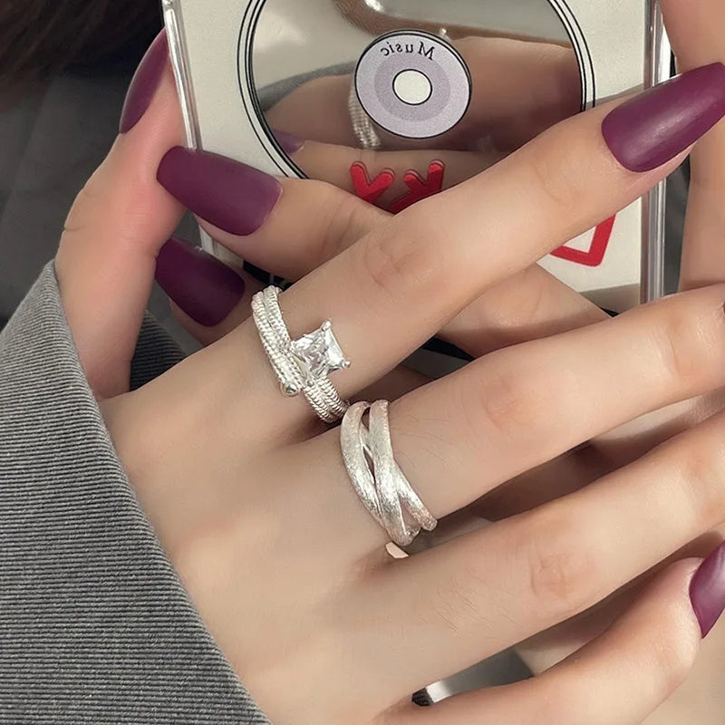 VENTFILLE 925 Sterling Silver Rings New Fashion Party Jewelry Vintage Charm Double Layer Geometric Nail Design Accessories Gifts