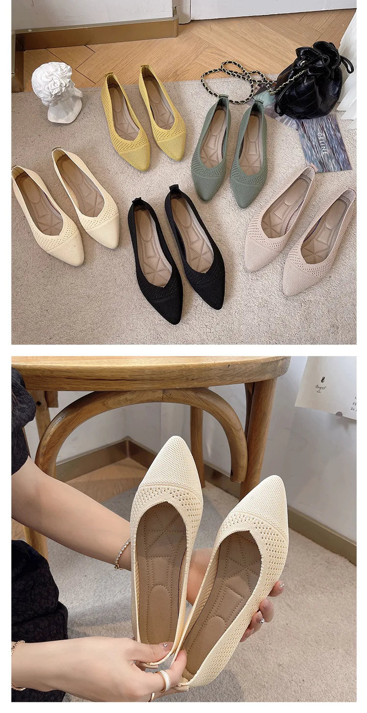 2024 New Solid Colour Knitting Flat Shoes for Women Fashion Female Casual Ballet Flats Footware Breathable Mesh Comfort Loafers