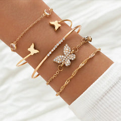 Bohemia Gold Color Leaves Bracelet Set For Women White Beads Round Charm Wrap Bangle Boho Girls Jewelry Gift