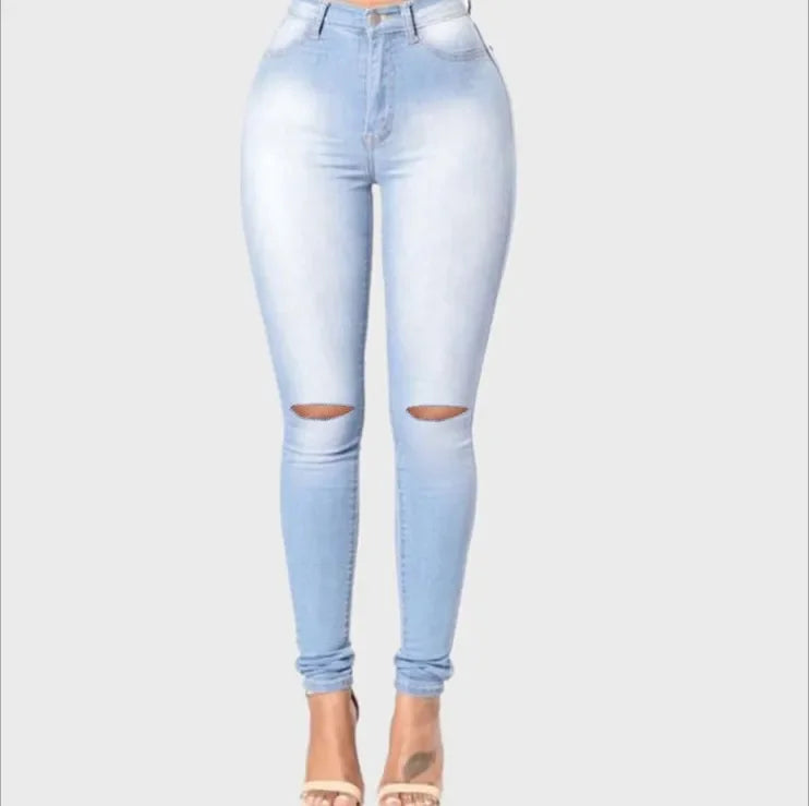 New Slim-Fit Ripped Jeans for Women – High-Waist Skinny Pencil Pants, Elastic Denim, Spring & Fall Casual Style