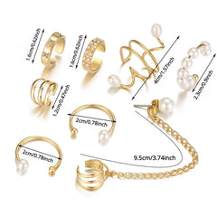 8pc Ear Clip Imitation Pearl Set Hip Hop Style Women's Earrings Non-piercing False Cartilage Ear Contour Fringe Chain Jewelry