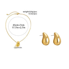 2Pcs Exquisite Snake Chain Beans Pea Pendant Choker Necklace Stud Earrings for Women Vintage Glossy Tear Aesthetic Jewelry Set