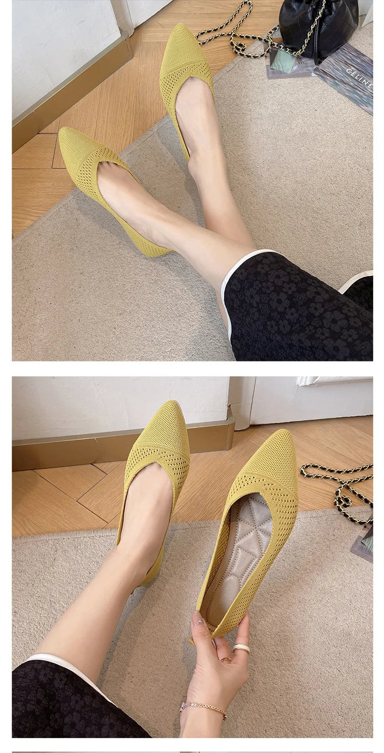 2024 New Solid Colour Knitting Flat Shoes for Women Fashion Female Casual Ballet Flats Footware Breathable Mesh Comfort Loafers