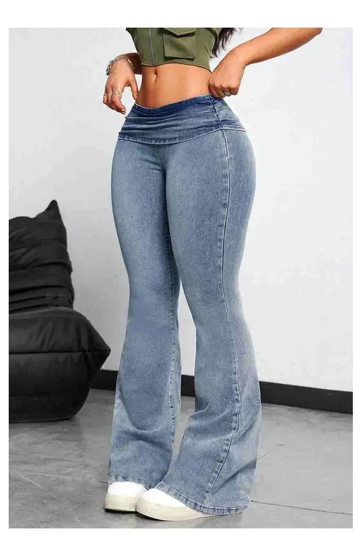 Sexy Peach Hip Jeans Women's Tight Elastic Trousers Slimming Booty Lifting High-Waisted Micro Bell Bottom Pants