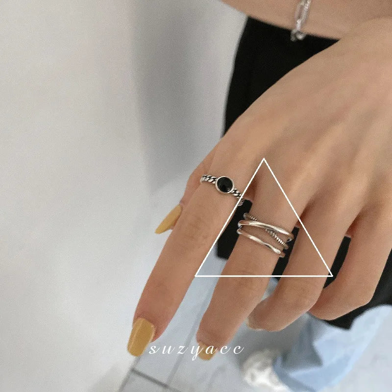 VENTFILLE 925 Sterling Silver Rings New Fashion Party Jewelry Vintage Charm Double Layer Geometric Nail Design Accessories Gifts
