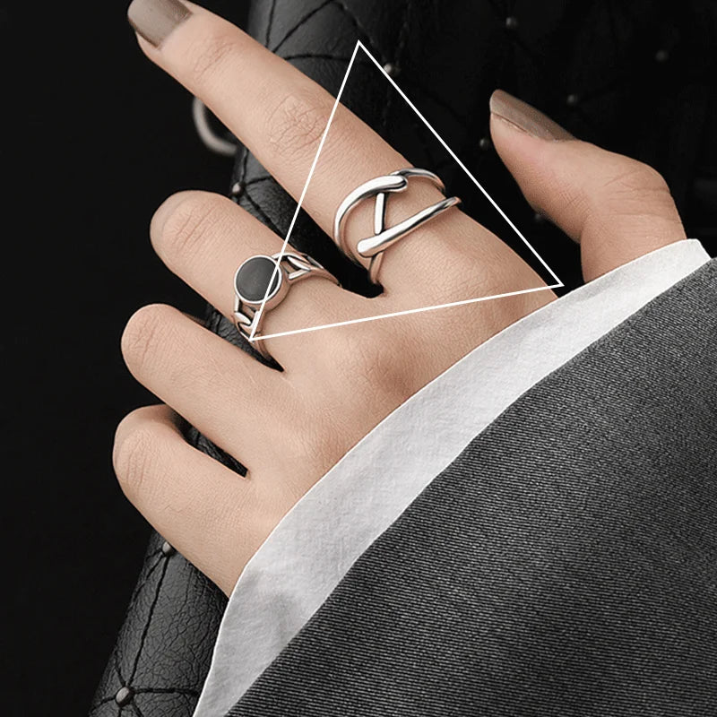 VENTFILLE 925 Sterling Silver Rings New Fashion Party Jewelry Vintage Charm Double Layer Geometric Nail Design Accessories Gifts