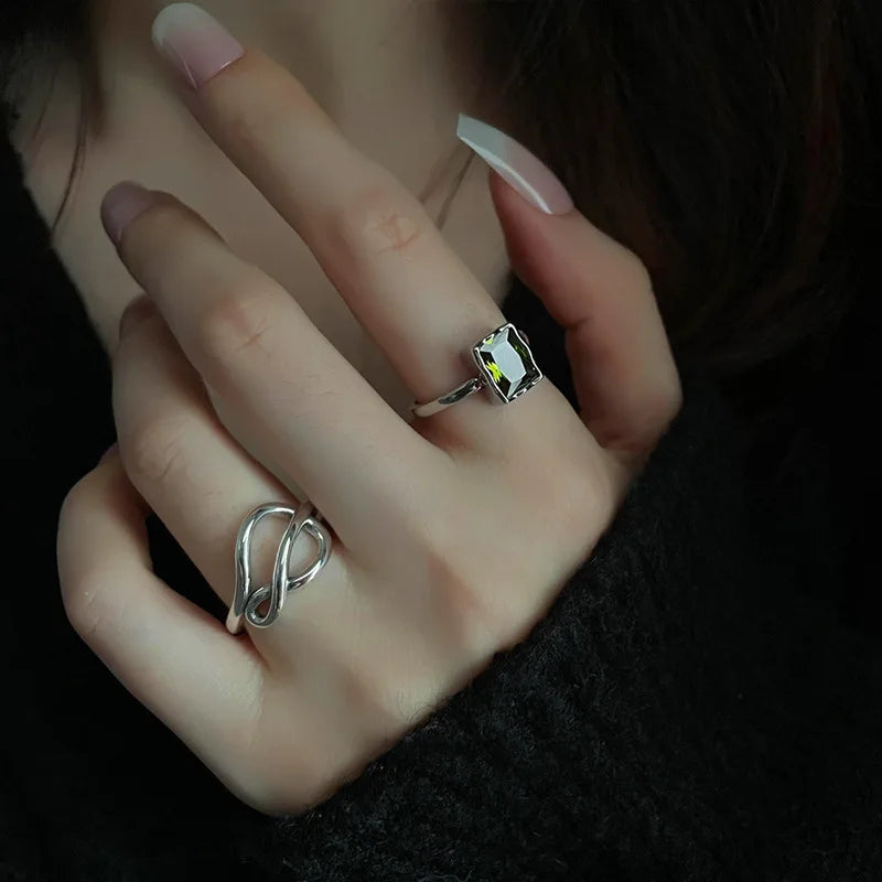 VENTFILLE 925 Sterling Silver Rings New Fashion Party Jewelry Vintage Charm Double Layer Geometric Nail Design Accessories Gifts