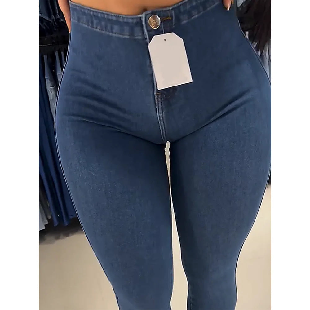 Women’s High-Waist Skinny Jeans – Chained Detail Elastic Denim Pants, Slim Fit Butt-Lift Pencil Trousers for Casual Wear