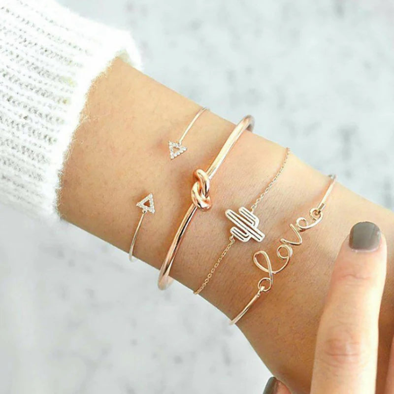 Bohemia Gold Color Leaves Bracelet Set For Women White Beads Round Charm Wrap Bangle Boho Girls Jewelry Gift
